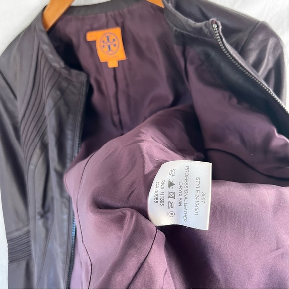 Tory Burch Leather Jacket Women Size 6 Oxblood Burgundy Zip Cropped Moto Coat - Picture 10 of 16